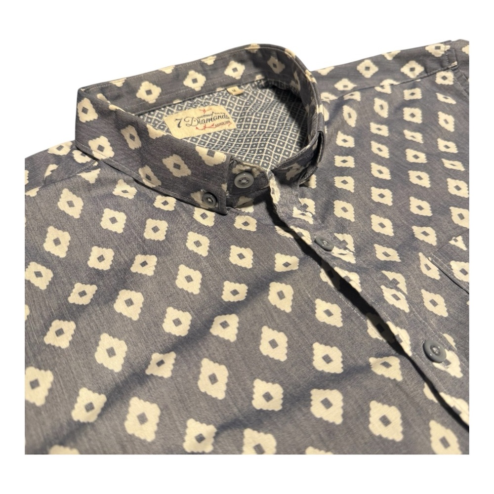 7 Diamonds Shirt Men Medium Blue Diamond Short Sleeve Button Up